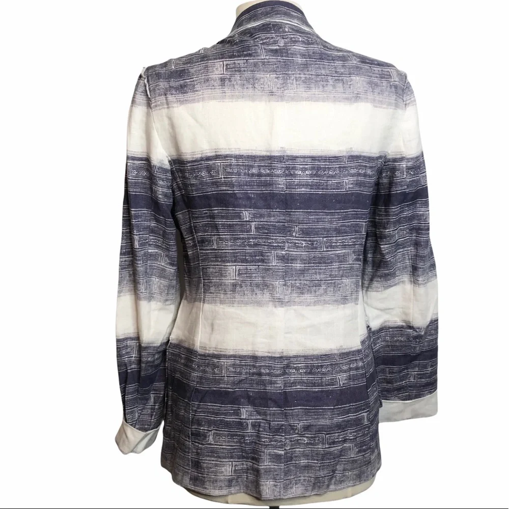 Raquel Allegra Indigo Linen Blend One Button Blazer Jacket - Picture 9 of 12